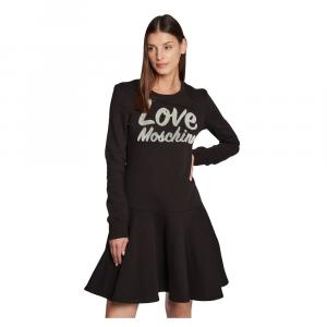 Шикарное платье из хлопковой смеси с тисненым логотипом LOVE MOSCHINO, черный