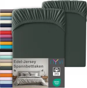 Простыня на резинке из премиального трикотажа для матрасов глубиной до 25 см - 100% суперчесаный хлопок, 140 г/м², на резинке по всему периметру, цвет: антрацит, размер: 140-160 х 200 см (комплект из 2 шт.) NYVI