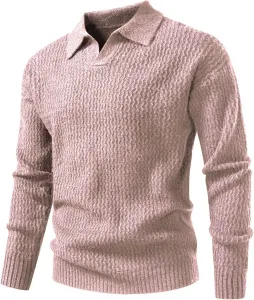 Мужской вязаный пуловер с V-образным вырезом и отложным воротником