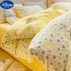 Disney Комплект постельного белья, 1.5-спальный, 4 предмета, для одеяла 200x230 см, высоковесный молочный флис, двойная теплота, цвет хуаян - желтый