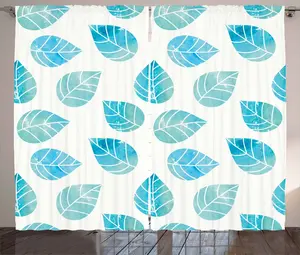 Штора ABAKUHAUS в стиле Акварель, опавшие синие листья, универсальная ленточная штора для гостиной с петлями и крючками, 280 x 225 см, цвет Белая аквамарин Abakuhaus