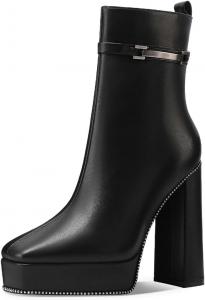 Женские ботильоны Miss Left с массивной платформой и стразами, молния сбоку, закрытый квадратный носок, высокие массивные каблуки, повседневные деловые офисные туфли, размеры 4-16 US, Black