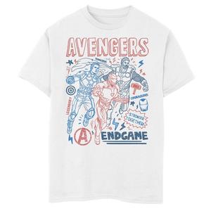 Футболка с графическим логотипом и коллажем с рисунком «Марвел Мстители: Финал» для мальчиков 8–20 лет Marvel, белый