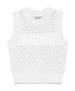 Светло-Голубой свитер с круглым вырезом Ganni, синий