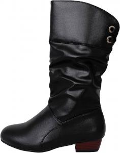 Сапоги IWIHMIV до середины голени для женщин, с широким каблуком, круглым носком, низким массивным каблуком, модные сапожки с широким голенью, Black