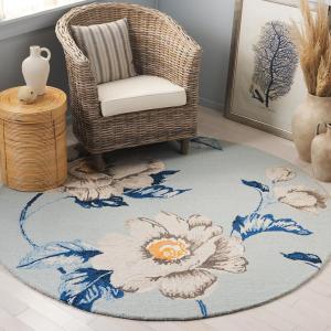 Ковер SAFAVIEH, 183 x 183 см, Jardin Collection, круглый, Blue & Ivory, ручной работы из шерсти, цветочный дизайн, идеально для гостиной, столовой, спальни (JAR739M)