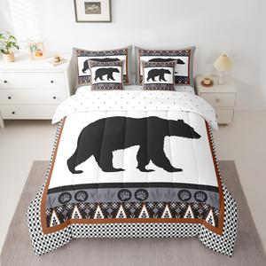 Erosebridal Комплект постельного белья Hunting Bear с дизайном дикой природы и треугольным узором, серо-черный, Grey White Black