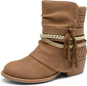 Ботинки DREAM PAIRS для девочек с боковой молнией, низкий каблук, для маленьких и больших детей, Camel/Gold