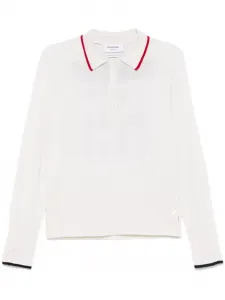 Кашемировая рубашка поло вязки интарсия THOM BROWNE, белый