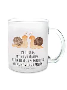 Стакан для питья Улиточная любовь с надписью на прозрачном фоне Mr. & Mrs. Panda