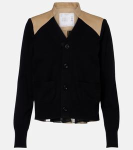 Кардиган из габардина с хлопком Sacai, Black x Beige