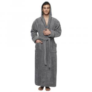 Мужской длинный хлопковый халат с капюшоном до щиколотки ARUS, цвет Pewter Gray
