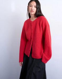 Свободный кардиган Topshop в рубчик, легкого плетения, красного цвета