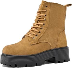 Женские ботинки Niiyyjj с шнуровкой, короткие, в британском стиле, из натуральной кожи, на платформе, с флисовой подкладкой, модель «боевые ботинки», Yellow No Fleece