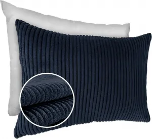 Декоративная подушка 30х50 см, чехол с наполнителем, чехол на молнии, однотонный вельветовый бархат синего цвета