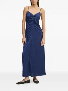 Платье миди с плиссировкой и V-образным вырезом Abercrombie & Fitch, синий