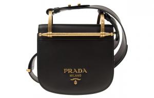 Кожаная наплечная сумка через плечо женская черная PRADA