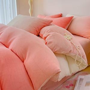 Antarctic Комплект постельного белья из 4 предметов (простыня на резинке 180 см, пододеяльник 200х230 см), молочный флис, цвет градиентный розовый