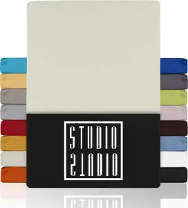 Простыня на резинке Basic 200х220 см, 100% гребенной хлопок, фирменное качество, трикотаж - бежевый STUDIO