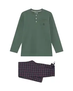 Пижама для мальчика сочеталась с однотонной футболкой и клетчатыми брюками Kiff-Kiff, зеленый