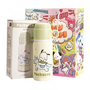 Термокружка Yugui Dog unisex для студентов, стильная, многоцветная, из нержавеющей стали 316, эксклюзивная школьная кружка с соломинкой, 460 мл Sanrio, Pacha Dog (With Cleaning Tools + Gift Bag)