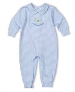 Детский полосатый вязаный комбинезон для мальчиков с лошадкой-качалкой Florence Eiseman, Light blue, white