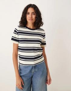 Футболка из хлопка Mango в кремово-черную полоску