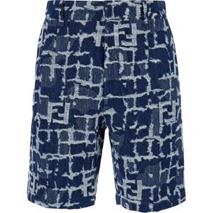 Фф потертые жаккардовые джинсовые шорты FENDI, синие