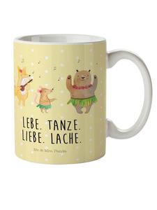 Детская кружка с изображением лесных животных и надписью Алоха в пастельно-желтых тонах. Mr. & Mrs. Panda