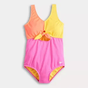 Слитный купальник для девочек 7–16 лет с вырезом в рубчик и завязками спереди Limited Too, цвет neon fushsia