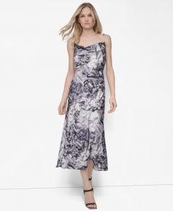 Женское платье-комбинация миди без рукавов с воротником-хомутом DKNY, Black/gray