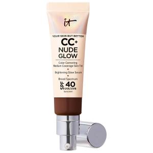 Тональная основа CC+ Nude Glow Lightweight Foundation + Glow Serum с SPF 40 и ниацинамидом IT Cosmetics, 1.1 oz /32 mL, Deep Bronze