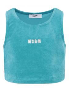 Укороченная майка с вышитым логотипом MSGM Kids, синий