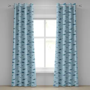 Полосатая штора на люверсах ABAKUHAUS с абстрактным принтом в виде черепах и синих полос, водная тема, рисунок с изображением морских животных, декоративная двухпанельная штора на окно, 280 см x 260 см, цвет синий Abakuhaus