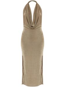 MISBHV платье миди с воротником-хомутом, нейтральный цвет