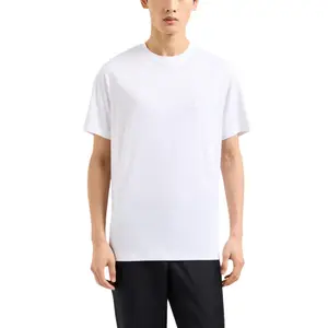 Хлопковая футболка с вышитым логотипом GIORGIO ARMANI, белая