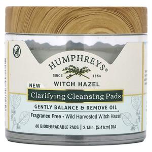 Очищающие подушечки Humphreys Witch Hazel, 60 биоразлагаемых подушечек