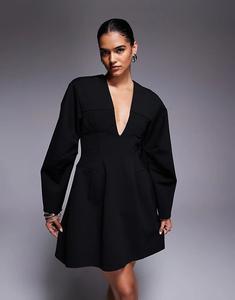 Мини-платье ASOS DESIGN с глубоким декольте, куполообразными рукавами и отделкой чашечек, черное
