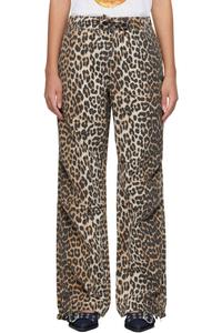 Брюки из хлопчатобумажной парусины с леопардовым принтом и завязками на кулиске GANNI