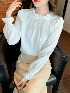 Блузка с плиссированным воротником Женские топы Doux Belle, цвет White