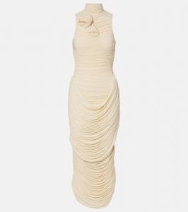 Платье с цветочной аппликацией, драпированное и присборенное Magda Butrym, Beige