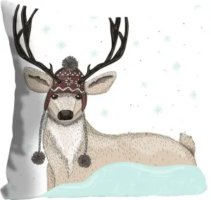 Королева декоративная подушка "Вальтер", с оленем в шапке, чехол без наполнения, 1 шт Queence 40х40 см, коричневый