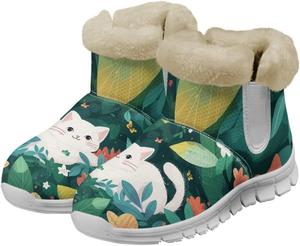 Женские зимние ботинки JoyLamoria с принтом Санта-Клауса, теплые пушистые мини-ботинки на Рождество, ботильоны для улицы, кроссовки с подошвой из ЭВА, легкие, Cute Cat Green Palm