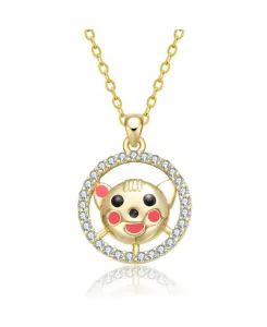 Круглое детское ожерелье с подвеской в виде мордочки медведя, покрытое 14-каратным золотом, с черными глазами и разноцветной эмалью Gigigirl, gold