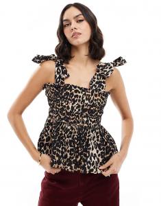 Пляжный топ Esmée с леопардовым принтом, сборчатым лифом и завязками на плечах (часть комплекта)