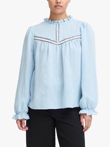 Стильная блузка с высоким воротником и рюшами ICHI, Blue