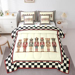 Erosebridal Комплект постельного белья Christmas Nutcracker King с черно-белым геометрическим клетчатым узором в скандинавском стиле, Black Beige White