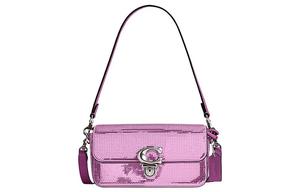 COACH Студийная кожаная сумка сумка-багет через плечо на пояс женская тёмно-пурпурная