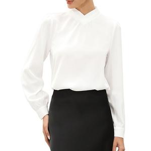 Блуза женская офисная с длинными рукавами и сборками Inspire Chic, White