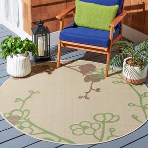 Ковер SAFAVIEH, 201 x 201 см, Washable Rug Outdoor Courtyard Collection, круглый, Natural & Olive, без линьки и легкий в уходе, идеален для патио, заднего двора, прихожей (CY4038A)